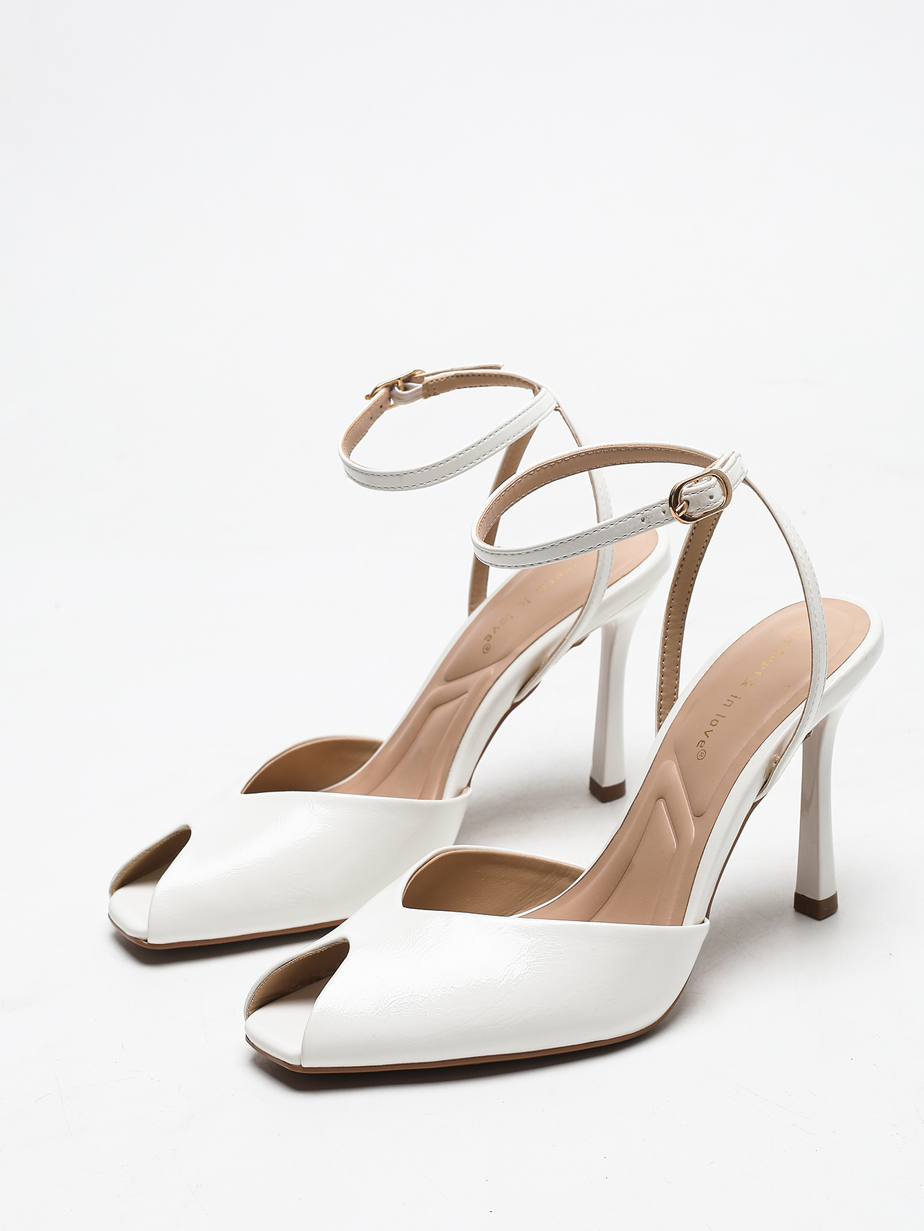 Women'S Fashion Footwear - Chic Square-Toe Leather Peep-Toe Slingback Stiletto