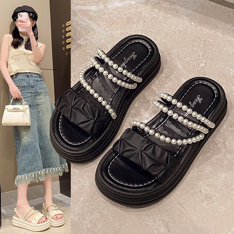 Women'S Fashion Footwear - Summer Thick Bottom Roman Beaded Sandal