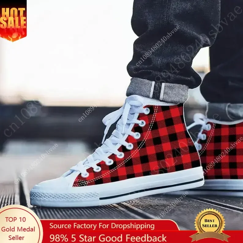 Women'S Fashion Gym Shoes - Plaid High Top Shoes Mens Womens