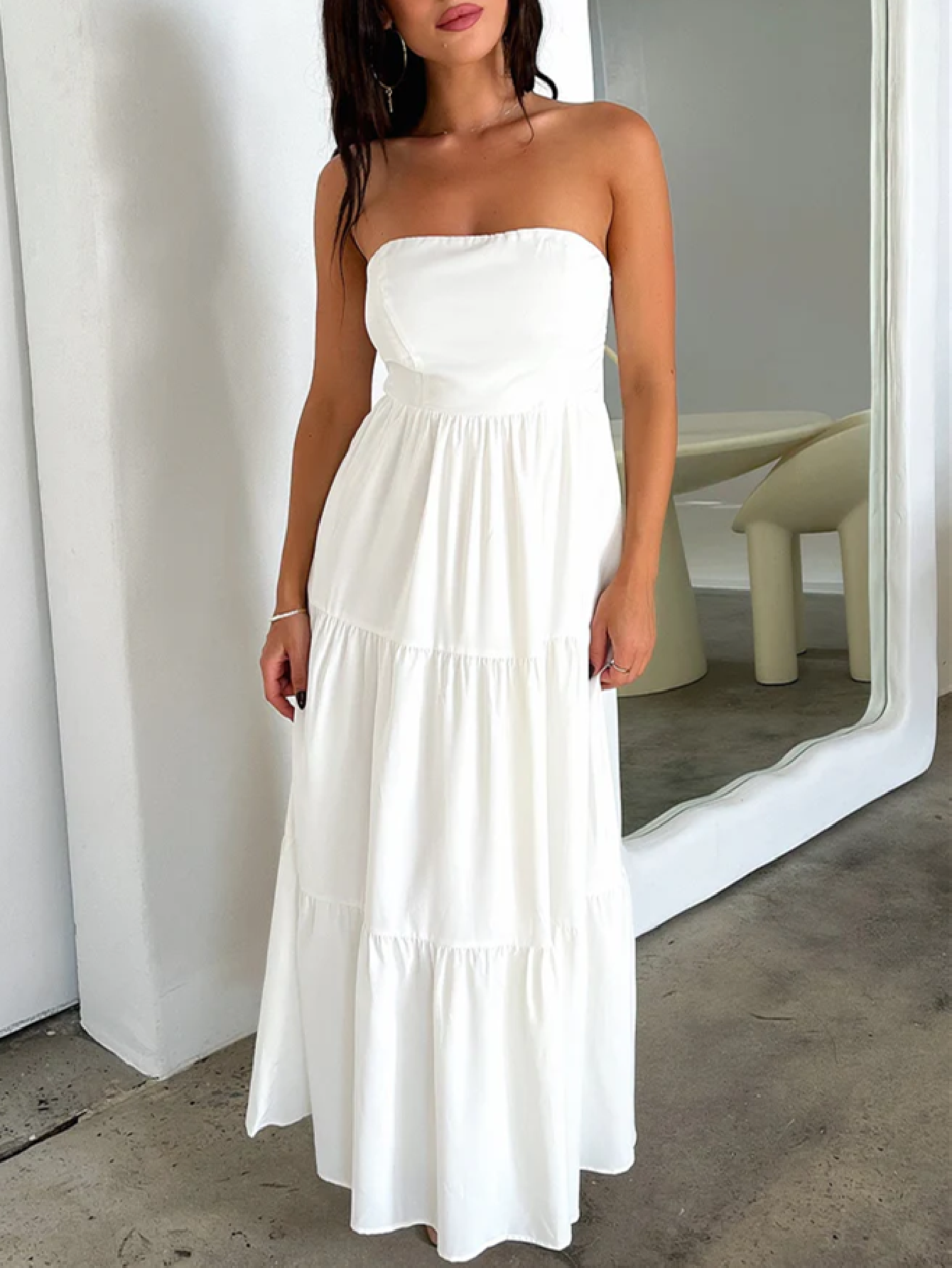 Maxi Dress Boho - Women Strapless Flowy Tiered Maxi Dress
