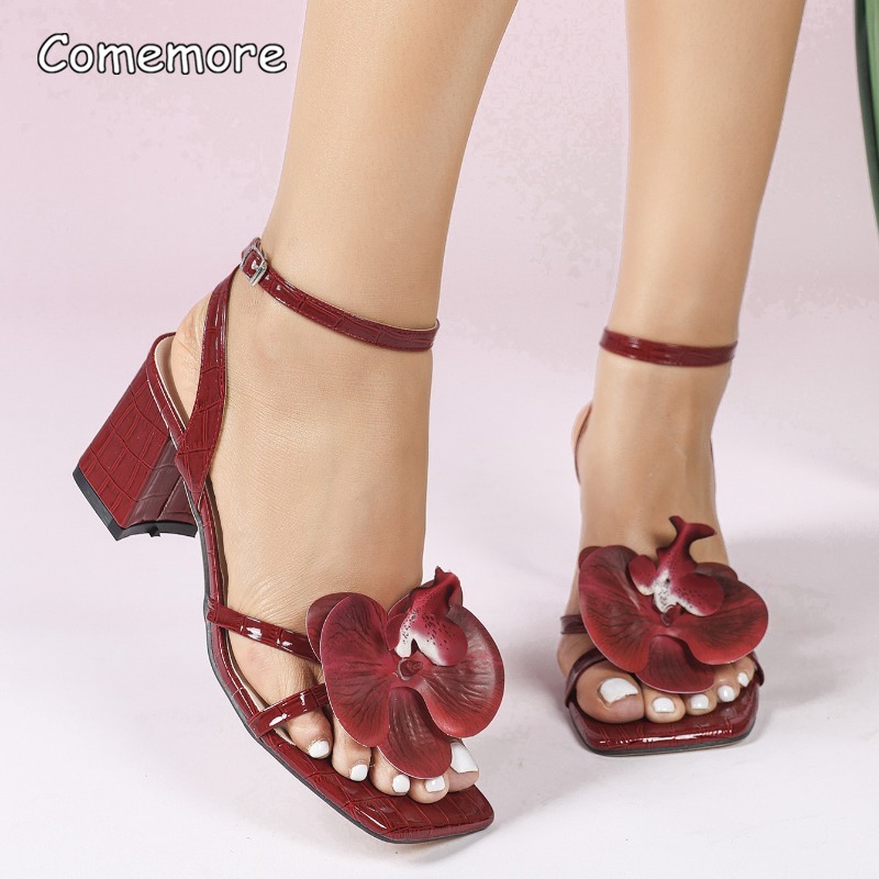 Women'S Fashion Footwear - Burgundy Heels for Ladies Elegant Flower