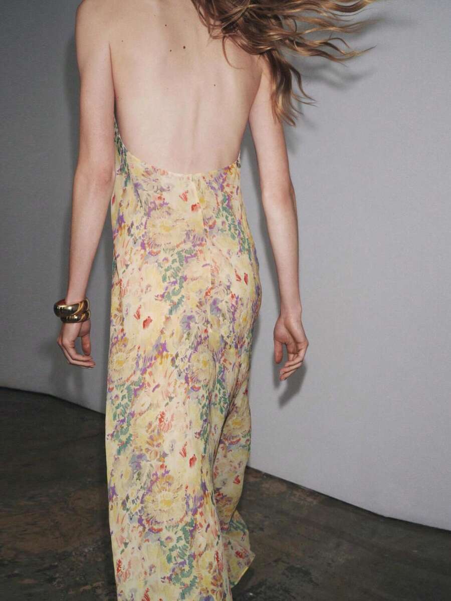 Maxi Dress Boho - Womens Floral Maxi Halter Backless Dress