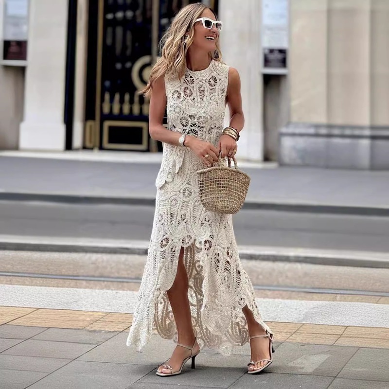 Maxi Dress Boho - Elegant White 2 Piece Crochet Lace