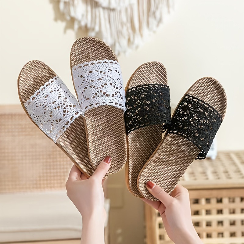 Women Fashion Designers - Lace Summer Women's Slippers Home Flats