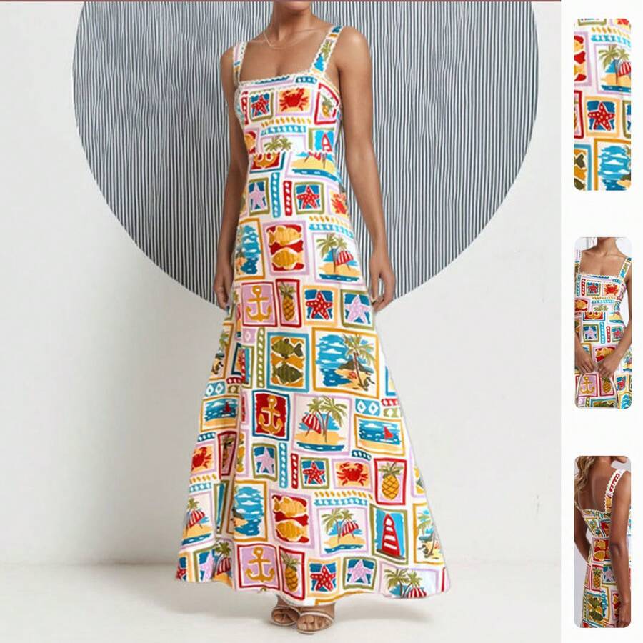 Womens Printed Spaghetti Strap - Maxi Dress Boho recensione e prezzo