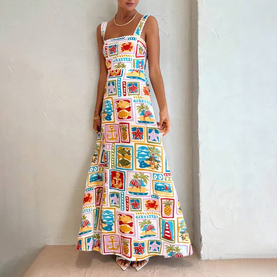 Womens Printed Spaghetti Strap - Maxi Dress Boho recensione e prezzo