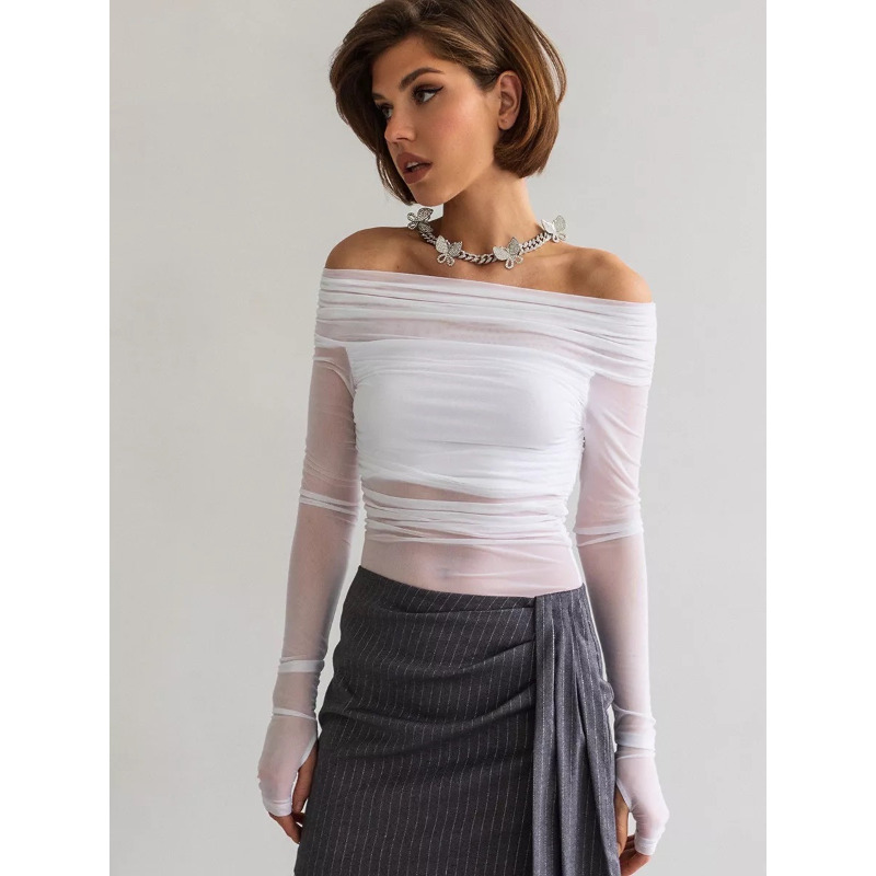 Women  Mesh Off Shoulder Top S - Women'S Fashion Tops recensione e prezzo