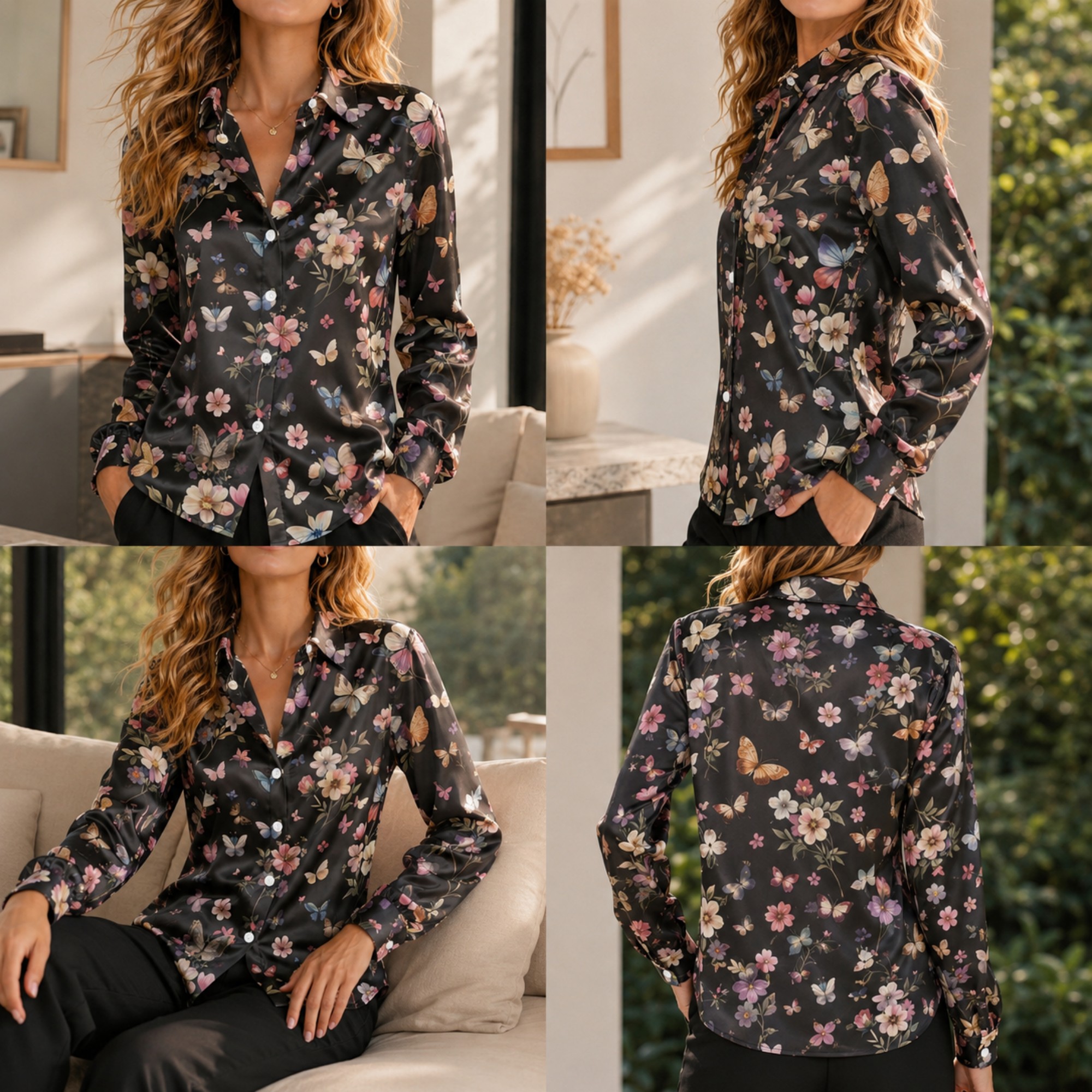 Women Loose Satin Shirt Long S - Women'S Fashion Tops recensione e prezzo