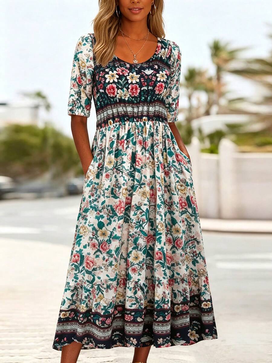 Boho Floral Print Womens Round - Maxi Dress Boho recensione e prezzo