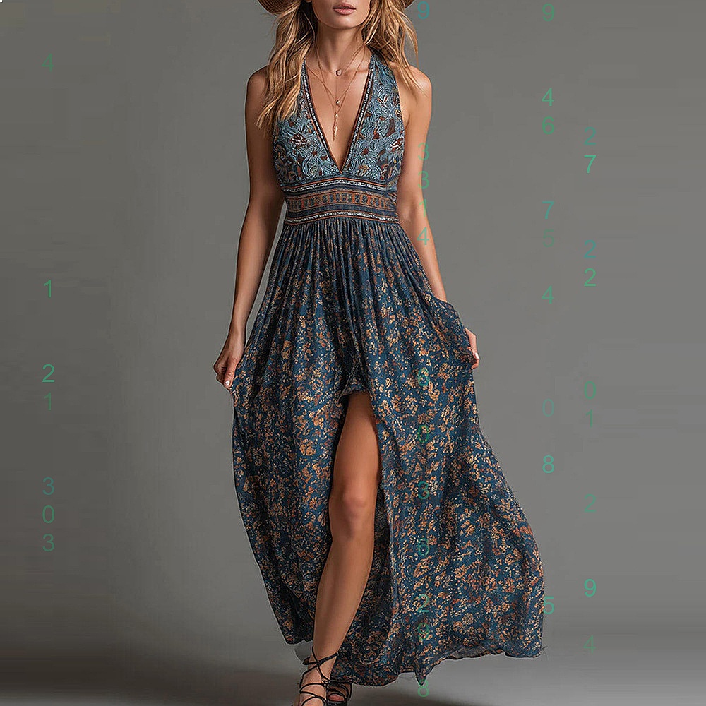 Bohemian Print V Neck Split Dr - Maxi Dress Boho recensione e prezzo