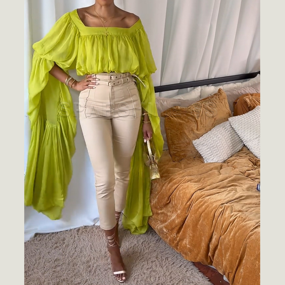 Women Chiffon Crop Top, Puff L - Women'S Fashion Tops recensione e prezzo