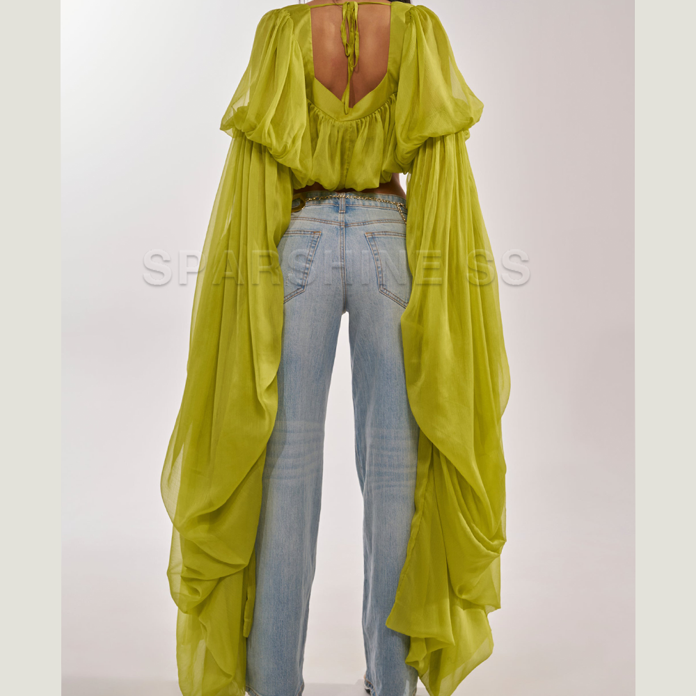 Women Chiffon Crop Top, Puff L - Women'S Fashion Tops recensione e prezzo