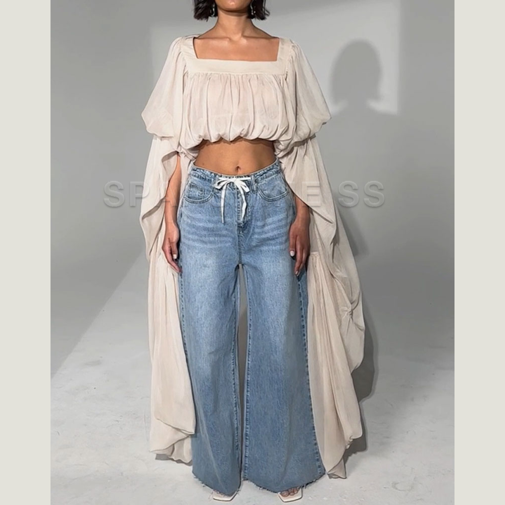 Women Chiffon Crop Top, Puff L - Women'S Fashion Tops recensione e prezzo