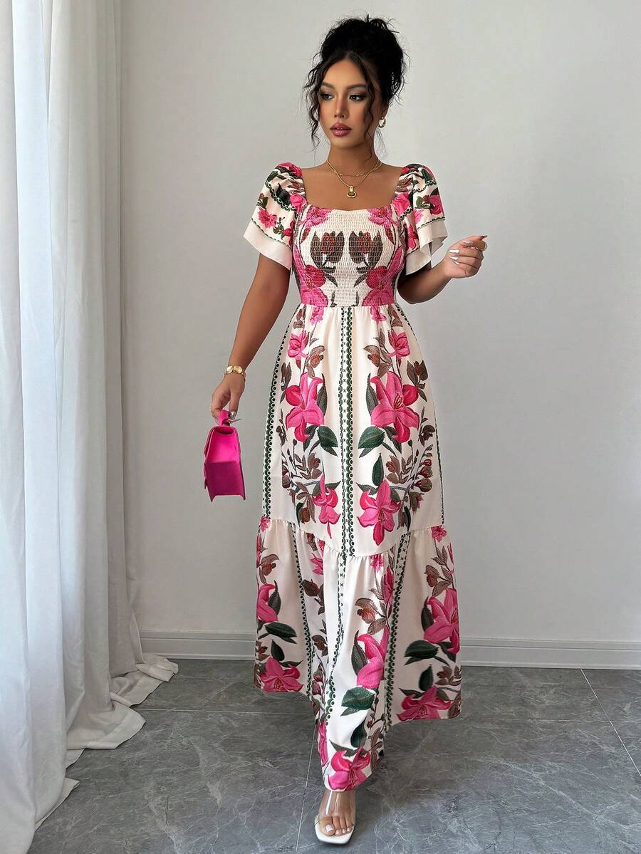 Women Pink Green Floral Print  - Maxi Dress Boho recensione e prezzo