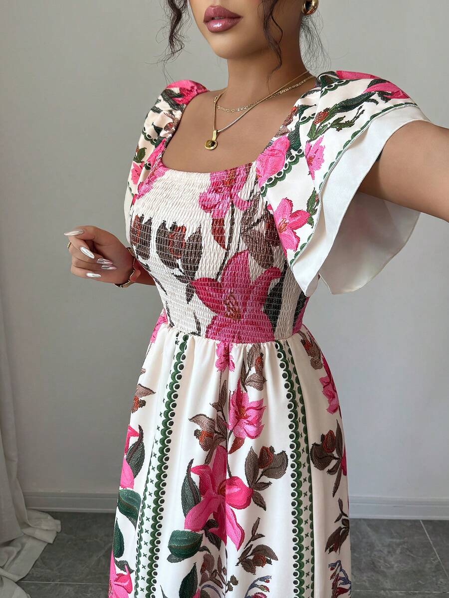 Women Pink Green Floral Print  - Maxi Dress Boho recensione e prezzo