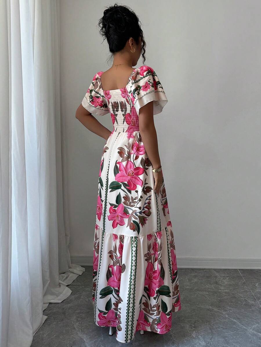 Women Pink Green Floral Print  - Maxi Dress Boho recensione e prezzo