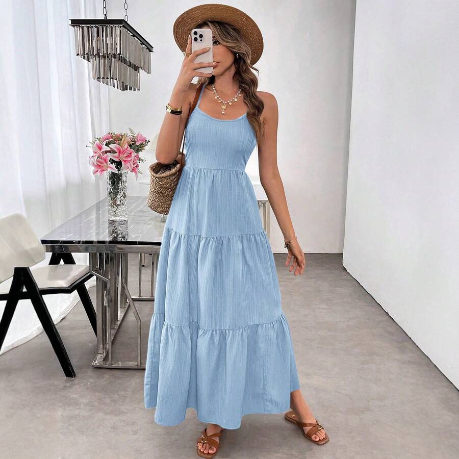 Light Blue Tiered Maxi Dress W - Maxi Dress Boho recensione e prezzo