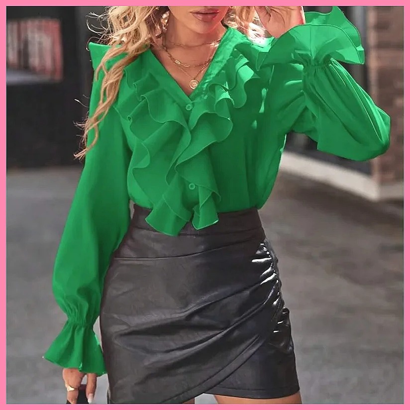 2025 Fashion V-Neck Ruffle Fla - Women'S Fashion Tops recensione e prezzo