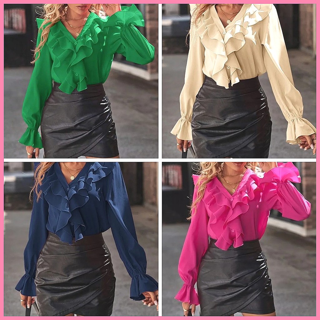 2025 Fashion V-Neck Ruffle Fla - Women'S Fashion Tops recensione e prezzo
