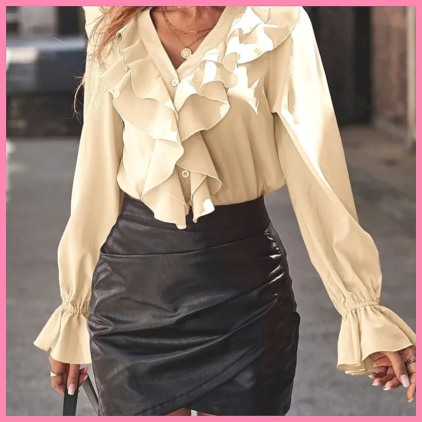 2025 Fashion V-Neck Ruffle Fla - Women'S Fashion Tops recensione e prezzo