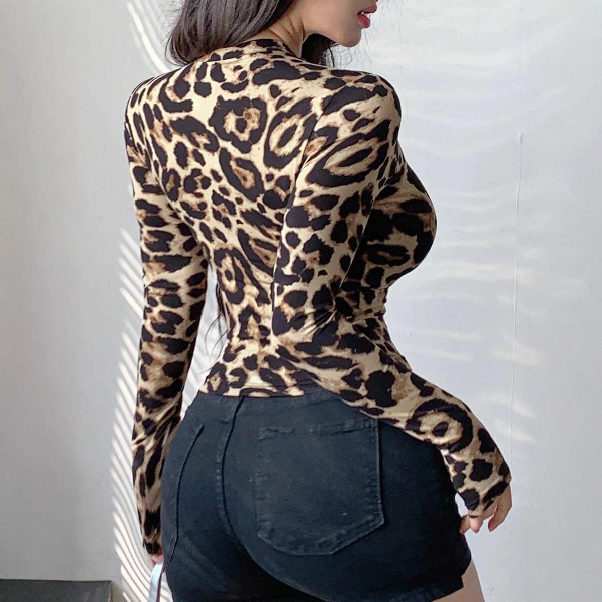 Women Leopard Print Zip Up Lon - Women'S Fashion Tops recensione e prezzo