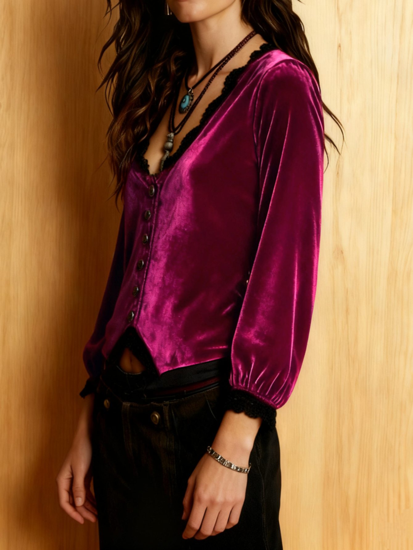 V Neck Lace Trim Button Down B - Women'S Fashion Tops recensione e prezzo