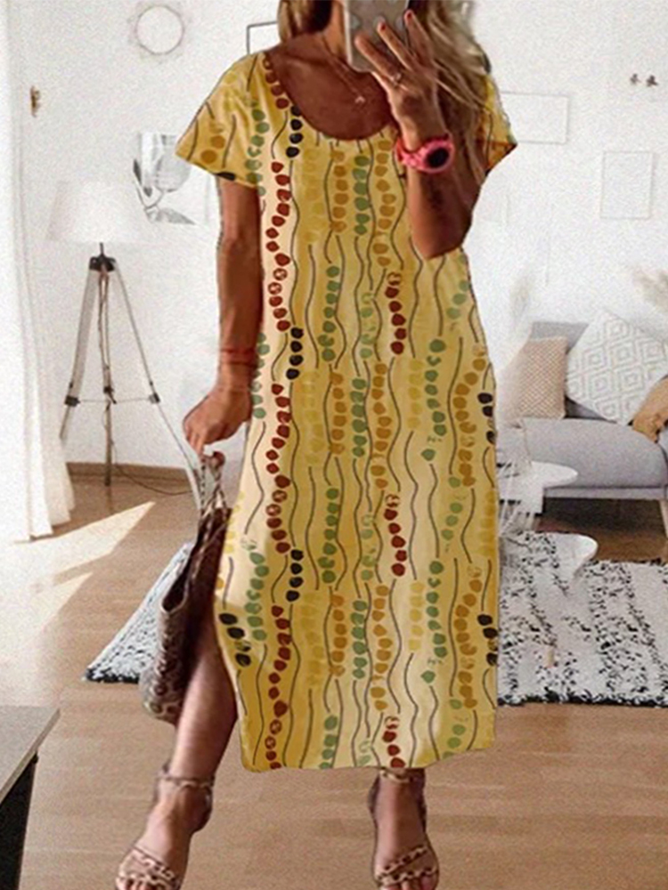 Plus Size Yellow Printed Midi  - Maxi Dress Boho recensione e prezzo