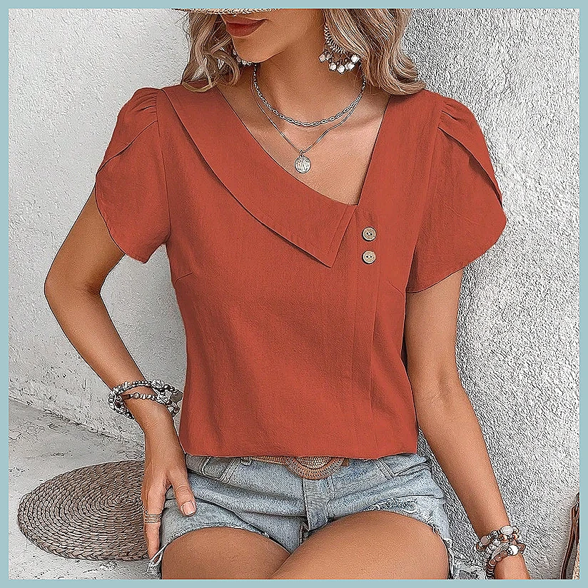 2024 Summer Vintage Solid Colo - Women'S Fashion Tops recensione e prezzo