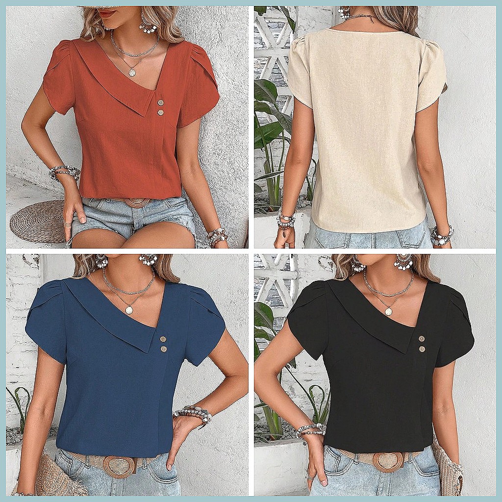 2024 Summer Vintage Solid Colo - Women'S Fashion Tops recensione e prezzo